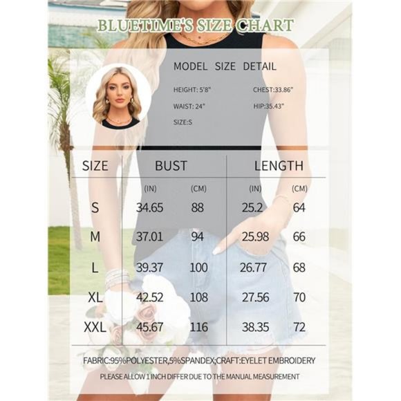 Womens Tank Tops Eyelet Embroidery Summer Sleeveless High Neck Loose Flowy Shirt - Picture 6 of 7